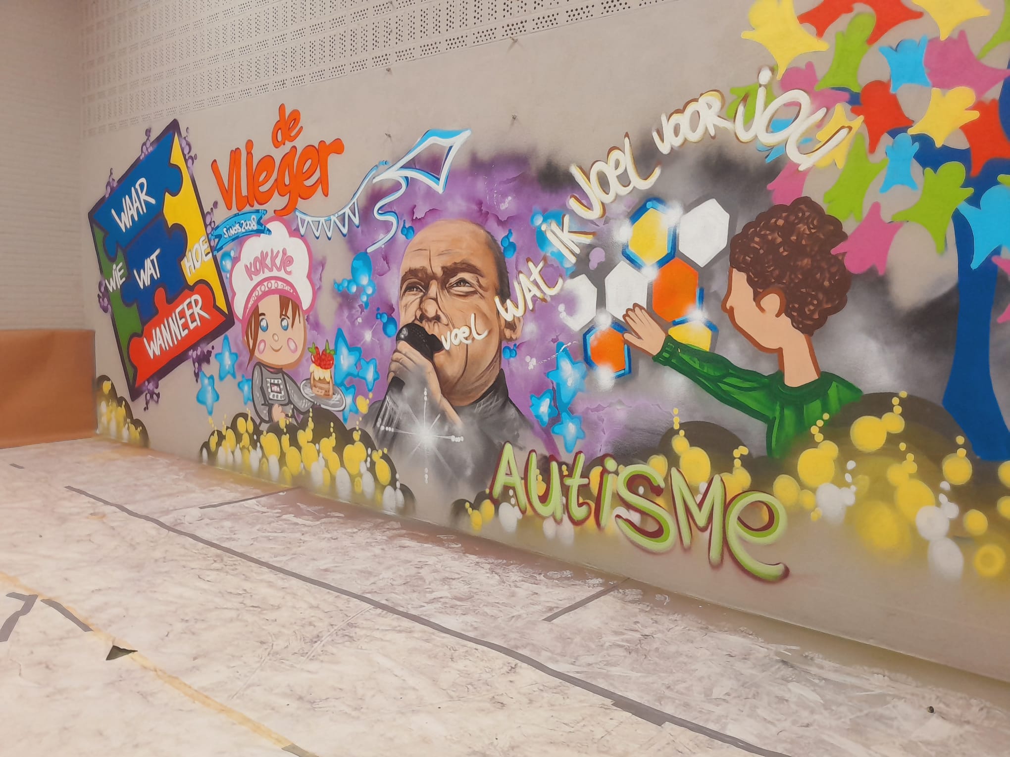 Een Foto van een kunst werk gemaakt met graffiti