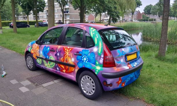 Een Foto van graffiti op een auto